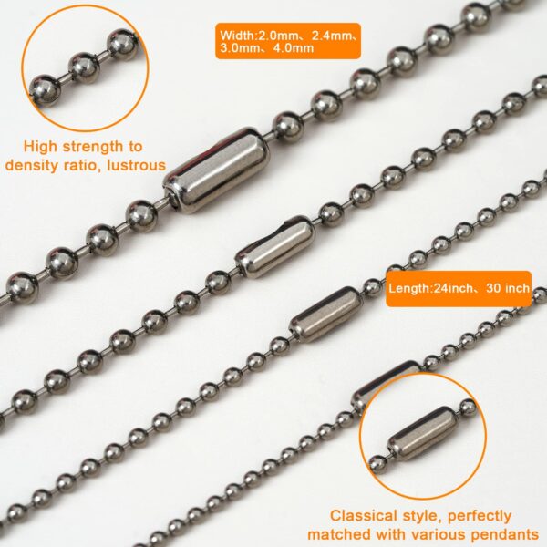 Pure Titanium Bead Chain Necklace, Adjustable Jewelry Chain, Small Bead Ball Chain Necklace, With Gift Box (2.0-4.0mm Beads , 18- 30 inch) (3.0mm 30'' gunmetal) - Image 6