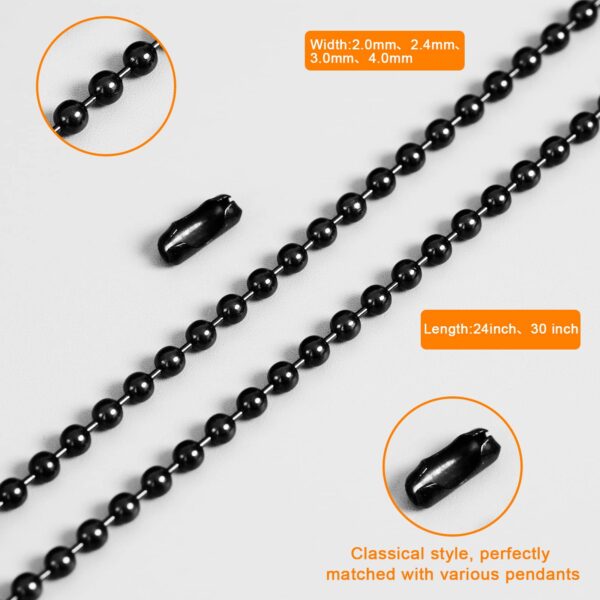 Titanium Bead Chain Necklace, Adjustable Jewelry Chain, Small Bead Ball Chain Necklace, With Gift Box (2.0-4.0mm Beads , 18- 30 inch) (3.0mm 24" black) - Image 2