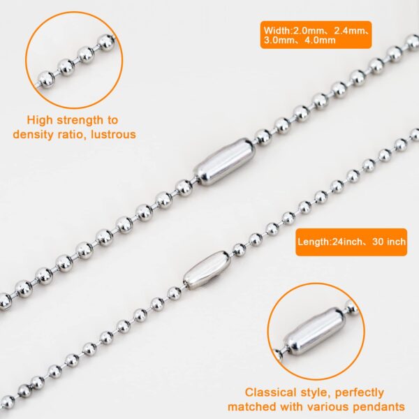 Stainless Steel Ball Bead Chain Adjustable Roller Matching Connectors Jewelry Making for Women Rustproof Clasp Silver (3.0mm 30" silvery) 2 pcs - Image 2