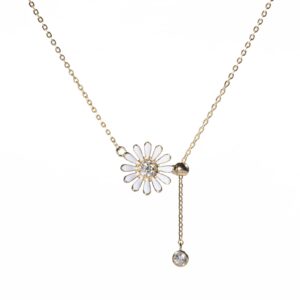 Ladies Sterling Silver Necklace Small Zou Chrysanthemum Pendant Necklace Delicate Jewelry Birthday Valentine's Day Gift for Daughter Wife Mom